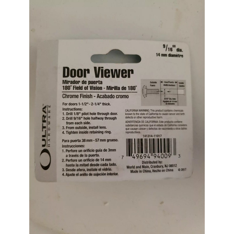 Ultra Hardware 94009 180° Chrome Finish Door Viewer Peep Hole