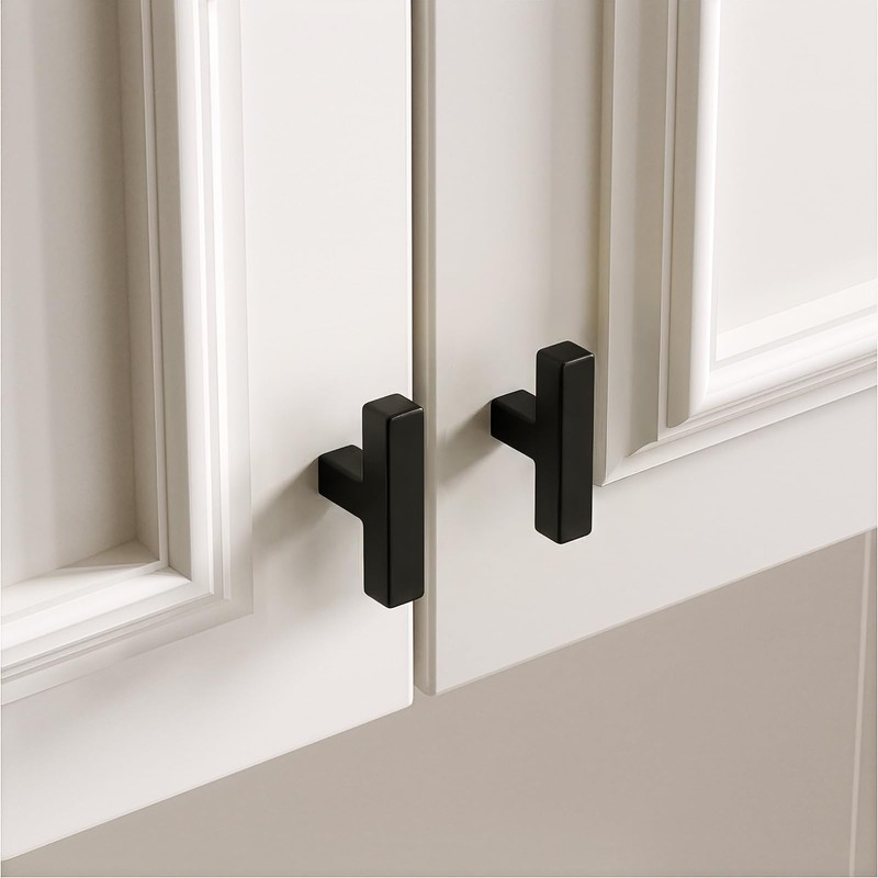 Goldenwarm 5 Pack Black Square T Bar Single Hole Knobs