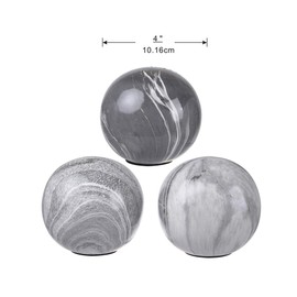 A & B Home 3.9" Decorative Marbleized Balls with Flat Side in Gray Colors - Set of 3