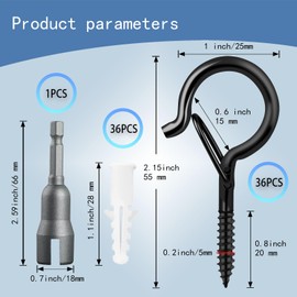 HANHOST 36 PCS Q - Hanger, Screw Hooks with Safety Buckle Design,Screw Hooks for Outdoor String Lights,Easy to Release, Include 1 Wing Nut Driver (36 PCS)