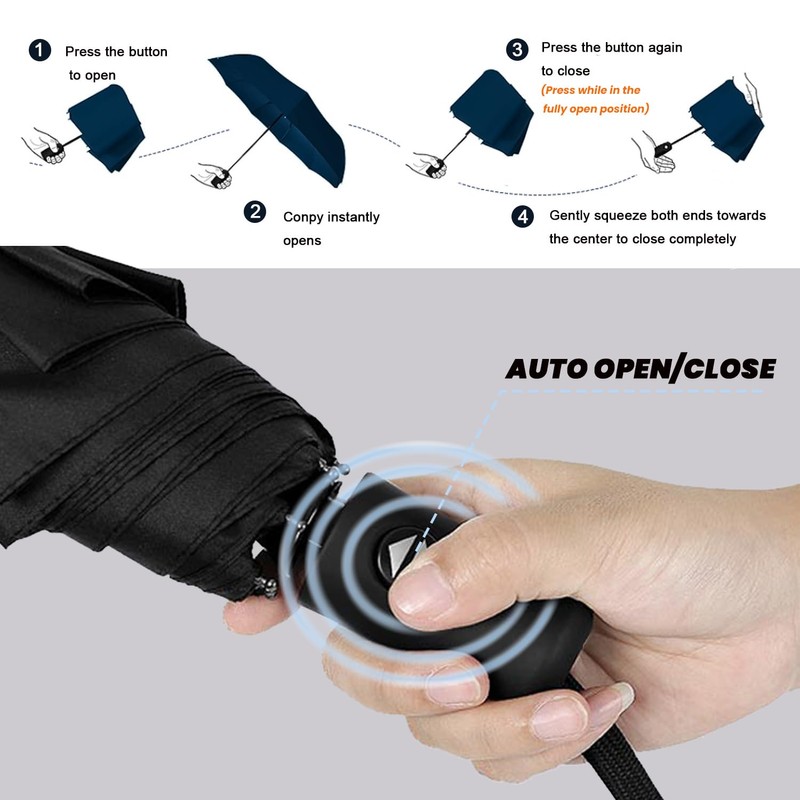 SIEPASA Compact Travel Umbrella - Windproof Auto Open/Close, Small Folding