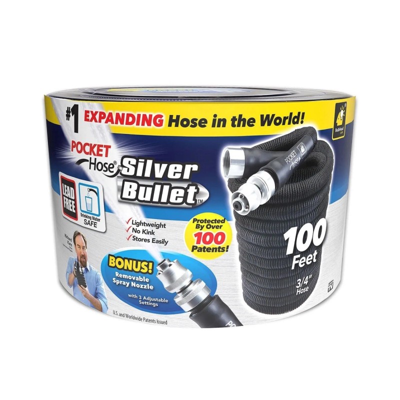 Pocket Hose Silver Bullet 100' Lightweight No Kink Garden Hose