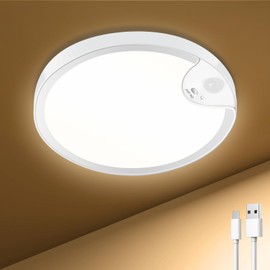 Rechargeable Motion Sensor Closet Light - IP54 Waterproof Shower Light Indoor, 8000mAh Battery Operated Ceiling Lights Wireless, LED Cordless Motion Activated Light for Shower Bathroom Stairs Hallway