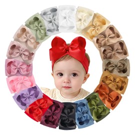 16 colores de moño para bebé con turbante ancho para niñas grandes de 6 pulgadas, lazos para el cabello para recién nacidos y niños pequeños