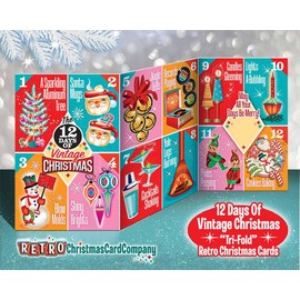 Twelve Days Of Vintage Christmas Holiday Cards | Package of 8 Cards and Envelopes | Large 3 Panel Displayable Christmas Cards