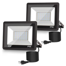 LOHAS LED Flood Light Outdoor,𝑫𝒖𝒔𝒌 𝒕𝒐 𝑫𝒂𝒘𝒏 50W Outside Work Light, IP66 Waterproof Plug in Floodlights, 6000K Daylight Security Lights for Yard, Garage, Playground, UL Listed, 2 Pack