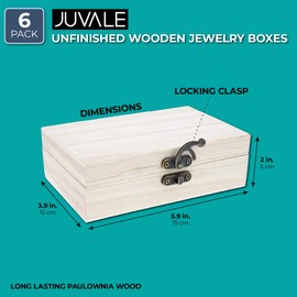 6-Pack Unfinished Wooden Jewelry Box with Locking Clasp (5.9 x 3.9 x 1.97 In.)