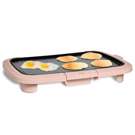 COOK WITH COLOR Electric Griddle 1200W, Nonstick Surface for Pancakes, Burgers, Eggs & More, Removable Temperature Control, Slide-Out Drip Tray, 10" x 16" Cooking Area, Dusty Rose