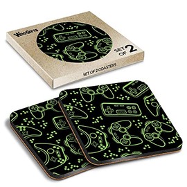 2 x Square Coasters - Gamer Controller Console Gaming Cork Backed MDF Glossy Tea Coffee Accessory #170252