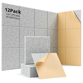 Woovio 12 Pack Acoustic Panels Sound Absorbing 12"X12"X0.4" Self-adhesive Acoustic Panels High Density Sound Proof Panels for Walls, Door And Ceiling Gray