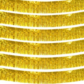 We Moment Zone Pack of 6 Gold Fringe Garland, Metallic Foil Fringe Garland, Hanging Decoration Made of Plastic, Theme Party, Birthday, Wedding, Carnival, Party Decoration, 30 cm x 18 m