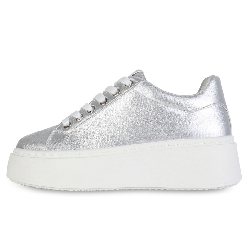 VAN HILL Women's Platform Trainers with Wedge Heel Glitter, silver