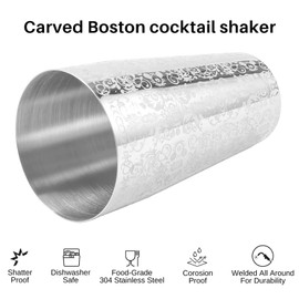 JAVERGGN Cocktail Shaker Boston Shaker 304 Stainless Steel Bar Tool Creative Engraving Design Boston Cocktail Shaker Tin Set