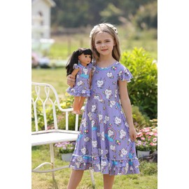 Bow Dream Girl Dress Pink Heart Unicorn with Matching American Girl Doll Clothes Accessories Size 120