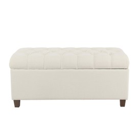 Homepop Home Decor | Tufted Ainsley Button Storage Ottoman Bench with Hinged Lid | Ottoman Bench with Storage for Living Room & Bedroom, Soft Cream