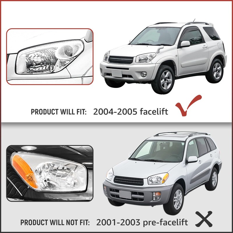 Headlights Assembly Compatible With 2004 2005 Toyota RAV4 Replacement Headlamp,