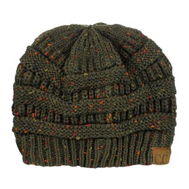 C.C Trendy - Gorro de punto trenzado grueso y suave y elástico, Confeti Oliva Oscuro, One Size
