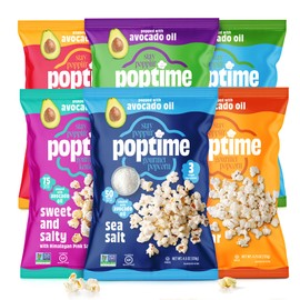Poptime Variety Pack Popcorn Snack Bags – 6 Flavored Popcorn Bags, Sweet & Salty, Butter, Sweet & Spicy, White Cheddar, Sea Salt, Salt & Lime, Healthy Snack With Avocado Oil, Low Calorie, Kosher