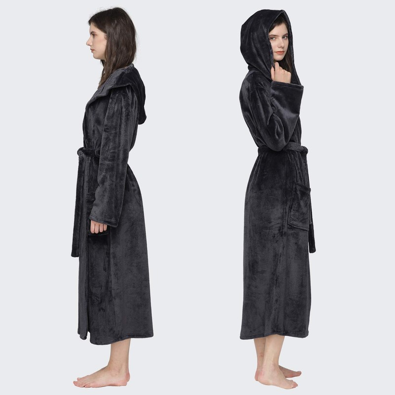 Mnemo Women's Long Bathrobe with Hood, Women's Terry Towelling Bathrobe,
