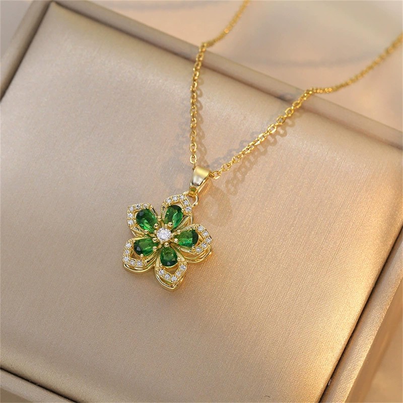 Flower Fidget Necklace for Women Dainty Rotatable Crystal Blossom Pendant