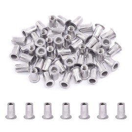 Swpeet 50Pcs 304 Stainless Steel #8-32“ Knurled Rivet Nut Flat Head Threaded Insert Nutsert Assortment Kit for Automotive, Furniture, Decoration