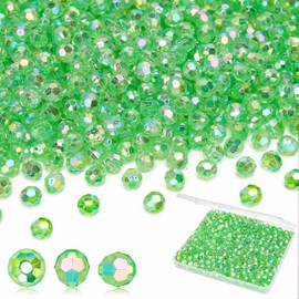 BONNY BOXX 500 Cuentas Redondas de Cristal Acrílico Facetado de 8 Mm, Transparentes, Verdes, Espaciadoras Sueltas para Manualidades, para Hacer Pulseras, Collares, Pendientes, Llaveros, Joyas, Bolsos