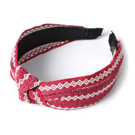 MIRMARU Fashion Headband Hair Accessories - Knotted, Bow, Polka Dot, Floral, Metallic, Glitter and Paisley Wide Hairband Headwear.(LCHB-591-RED)