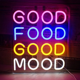 Horseneon Good Food Good Mood Neon LED Sign, Food Neon Signs for Wall Decor, Good Food Good Mood Neon Light with USB Powered for Snack Shop, Restaurant, Fast Food