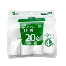 Chemical Japan HDR-20L-4 Easy to Use Trash Bags, 6.9 gal (20 L), 1 Roll (20 Pieces), Value Pack, Set of 4, Large Capacity, Perforation Cut, Compact, Easy Replacement, Disposable Storage, Translucent
