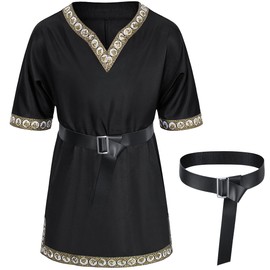 Kids Medieval Costume Boys Viking Tunic Knight Warrior Renaissance Shirts with Belt 13-14 Years Black