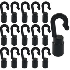 Litoexpe 16 Pcs Shock Cord Snap Hooks for 3/16 inch to 1/4 inch, Black Plastic Bungee Cord Hooks, Open Cord Terminal Hooks