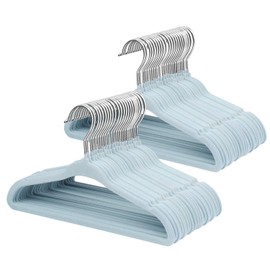 ManGotree 10.95" Baby Velvet Hangers, Non-Slip Infant Coat Hangers, Ultra-Thin Toddler Felt Hangers with 360° Swivel Hook, Space Saving Children's Hangers for Kids Clothes, 48 Pack (Blue)