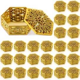 Yexiya 24 Pcs Indian Return Gifts for Pooja Bulk Hollow out Hexagon Candy Boxes Decorative Candy Containers Golden Hexagon Box Storage Gift Boxes for Wedding Christmas Birthday Party Decorating