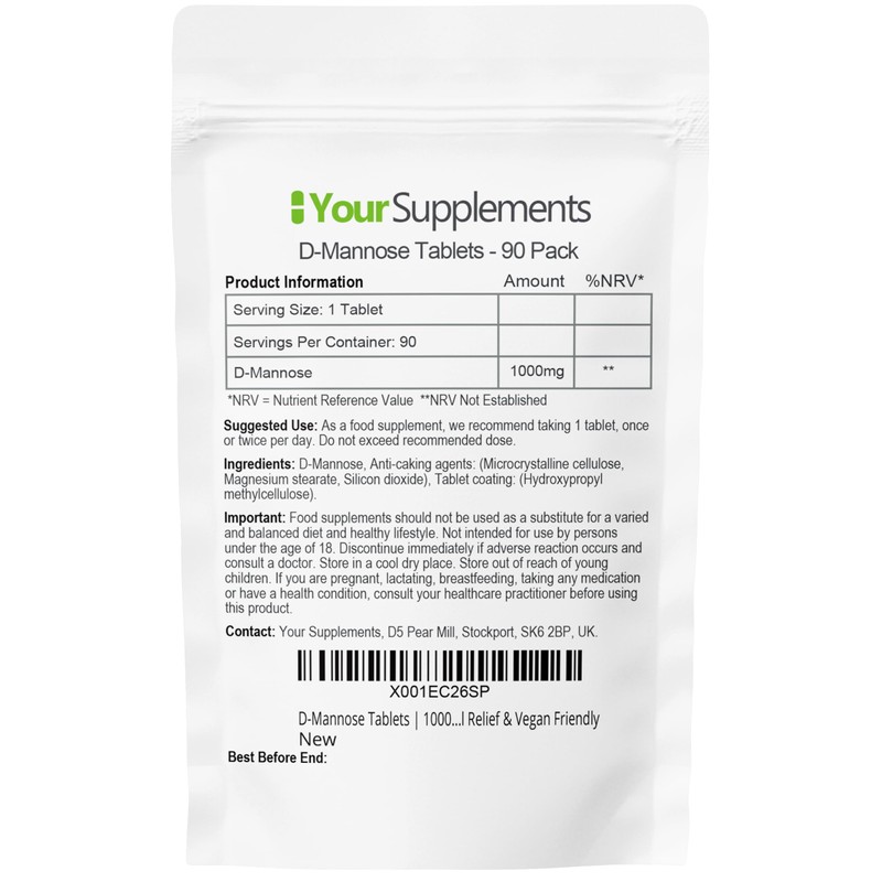 D-Mannose Tablets 1000mg | Easy Swallow Coated Tablets | 90