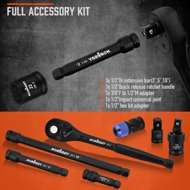 HORUSDY 1/2" Drive Impact Socket Set, 67-Piece SAE (3/8"-1-1/4") and Metric (8-24mm) Size, 6 Point, Cr-V, 1/2-Inch Drive Ratchet Handle, Drive Extension Bar, Impact Universal Joint, Hex Bit Adapter