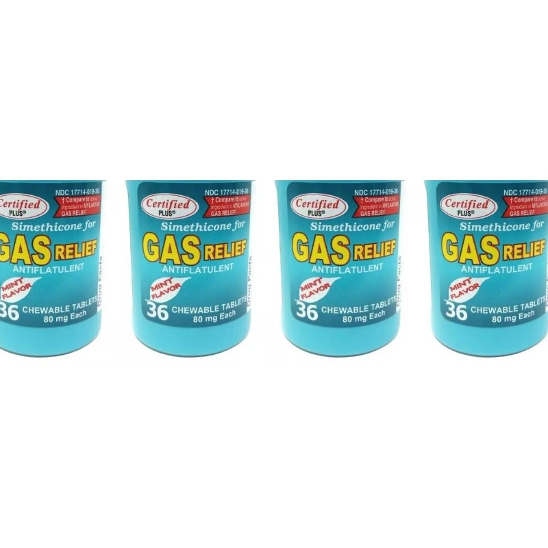 Certiifiedplus 4-PK Simethicone Gas Relief Chewable Tablets 80mg Anti-Gas Bloating