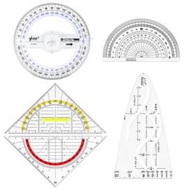 5 Piece Parabolic Template Geometry Set, Transparent Parabolic Stencil Maths Plastic, Multifunctional Set Square with Handle, Protractor School for Students, Office, Designer