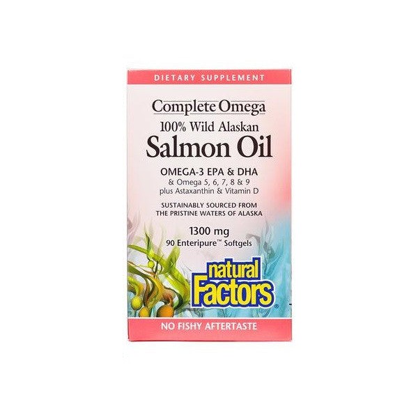 Natural Factors Complete Omega 100% Wild Alaskan Salmon Oil Omega-3 EPA & DHA 1300mg Softgels, 90 soft gels