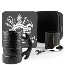 Froster Geschenkset für Autoliebhaber - King of The Road, KFZ Mechaniker Geschenk, Reifentasse 3D, Magnetarmband Handwerker, Schraubenschlüssel-Löffel, Tasse Auto