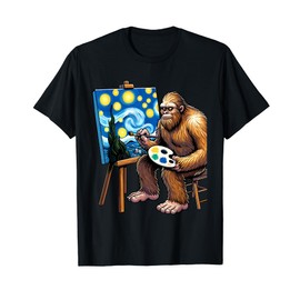 Funny Bigfoot Van Gogh Starry Night Painting Graphic T-Shirt