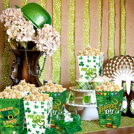 Roaring Good Time Pack of 12 St Patricks Day Party Popcorn Boxes Treat Favour Bags Irish Shamrock Party Decoration Accessories for Photography Green Dress Up Favours Accessories
