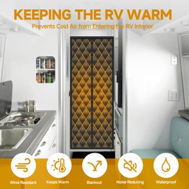 DZGKGM RV Insulated Door Cover - RV Door Insulation Curtain for Winter, Magnetic RV Thermal Insulated Door Blanket for Inside Camper, Trailer, Keeps Heat in & Cold Out, Block Light
