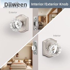 Dllween Crystal Door Knob, Glass Passage Knob for Hall and Closet, Brushed Nickel/Silver