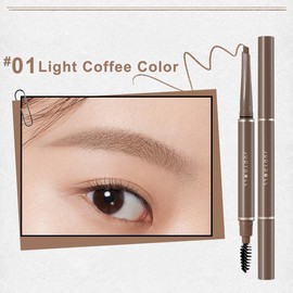 Judydoll Eyebrow Gel Pen, Makeup Brow, Waterproof Eyebrow Pencil, Ultra-Fine Mechanical Pencil, Eyebrow Retractable Definer Pencil, Smudgeproof, Dual-Sided Brow Brush, Fills Brow Makeup, Christmas Gift - Color: #01 Light Coffee