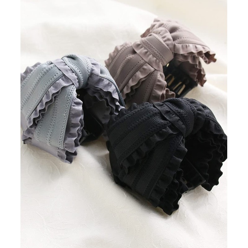 VINGTAINE H7415-BK- Ruffled Ribbon Hair Claw Hair Clip Head Access