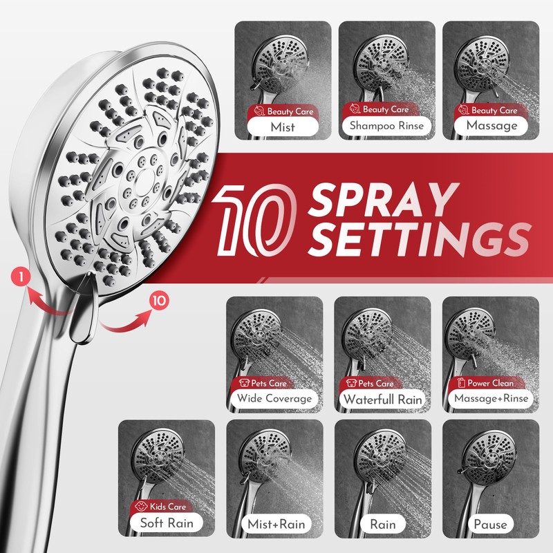 PRIMSOPH Shower Head Handheld Spray Combo 10 Mode Spray Settings
