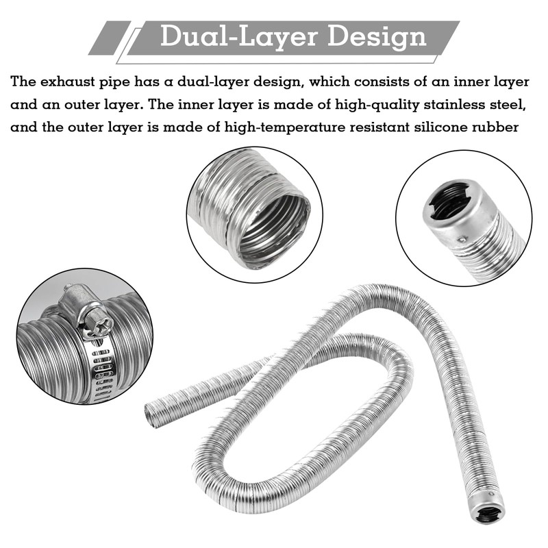 100cm Heater double-layer exhaust pipe with Clamps, Flexible auxiliary heater