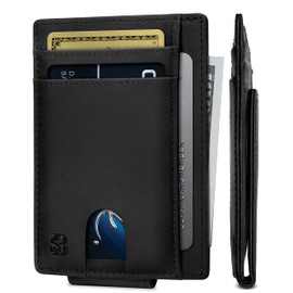 SERMAN BRANDS Front Pocket Wallet with Money Clip Magnetic. Bifold Minimalist RFID Leather Wallets for Men Slim Credit Card Wallet (Charcoal Black Scout)