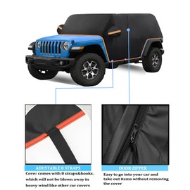 AUPZIMI Cab Cover for Jeep Wrangler Cover 4 Door Waterproof 2007-2024 UV Resistant with Zipper 8 Gust Hooks JK JL Unlimited Cover Protect from Rain, Sunshine, Snow Scratch Resistant