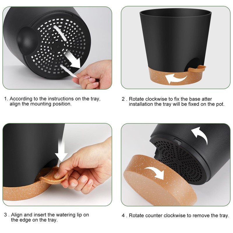 YNNICO 8-Inch Plant Pots, Self-Watering Planters with Drainage Holes &